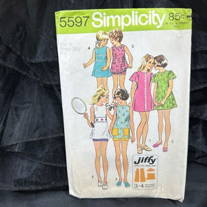 Vintage 1970s Girls&#39; Dress or Tunic and Shorts Pattern // Simplicity 5597 &gt; child Sz 10 and/or 12 &gt; shirt, top, babydoll, pockets, lace trim