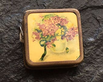 Antique Vintage Measuring Tape- Violets // 1 1/4" > color lithograph celluloid > Made in Germany > still working