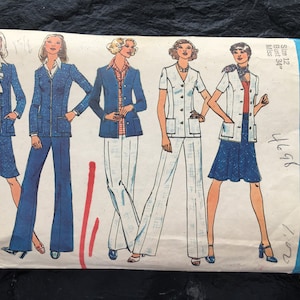 Vintage 1970s Misses&#39; Unlined Cardigan, Bias Skirt and Pants Pattern // Simplicity 6858, Size 12, set, wardrobe