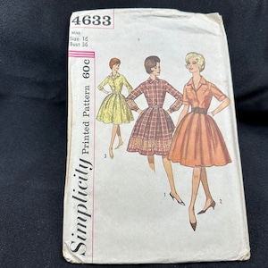 Vintage 1960s Misses&#39; One-Piece Dress Pattern // Simplicity 4633 &gt; sz 16 and/or 18 &gt; shirtwaist dress, shirtdress, button down, full skirt