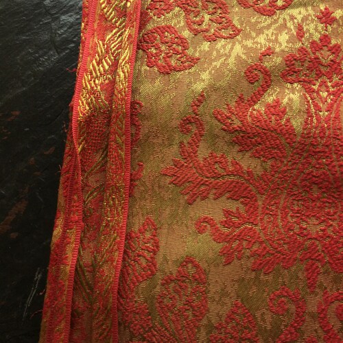 Vintage shops Damask Fabric Curtain Panel // 20.5x94x50