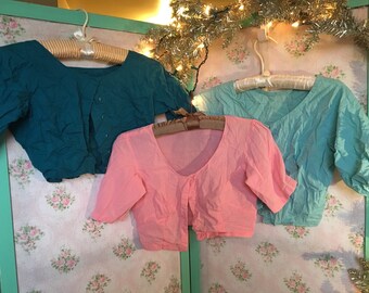Vintage Cotton Choli Shirt // Size S/M &gt; Your Choice of 3 &gt; cropped sari top &gt; teal or aqua blue
