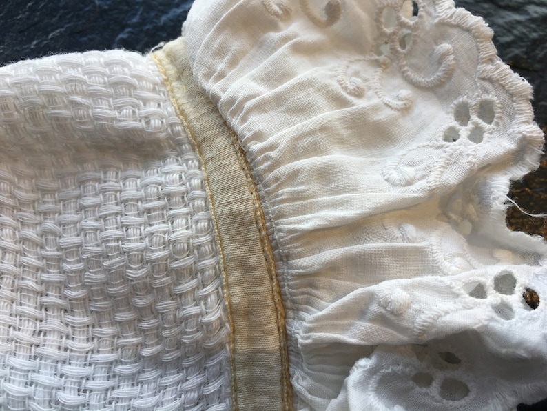Vintage White Cotton and Eyelet Baby Bonnet, Cap // Mock Leno, Huck ...