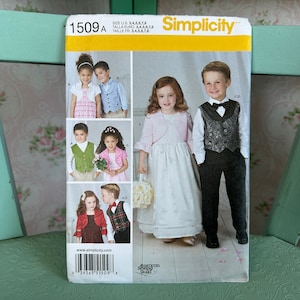 Child&#39;s Vest, Bolero Jacket and Bow Tie Pattern // Simplicity 1509 &gt; Child Sz 3-4-5-6-7-8 &gt; Unused Uncut &gt; ruffled sleeves, short coat