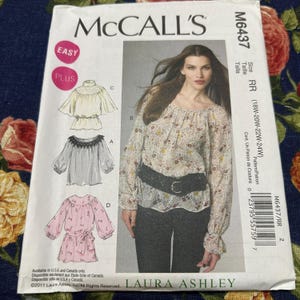 Tops & Belt Pattern by Laura Ashley // McCall's 6437 > Sz 18-20-22-24 > Unused > round neckline, full sleeves, yoke, loose prairie blouse