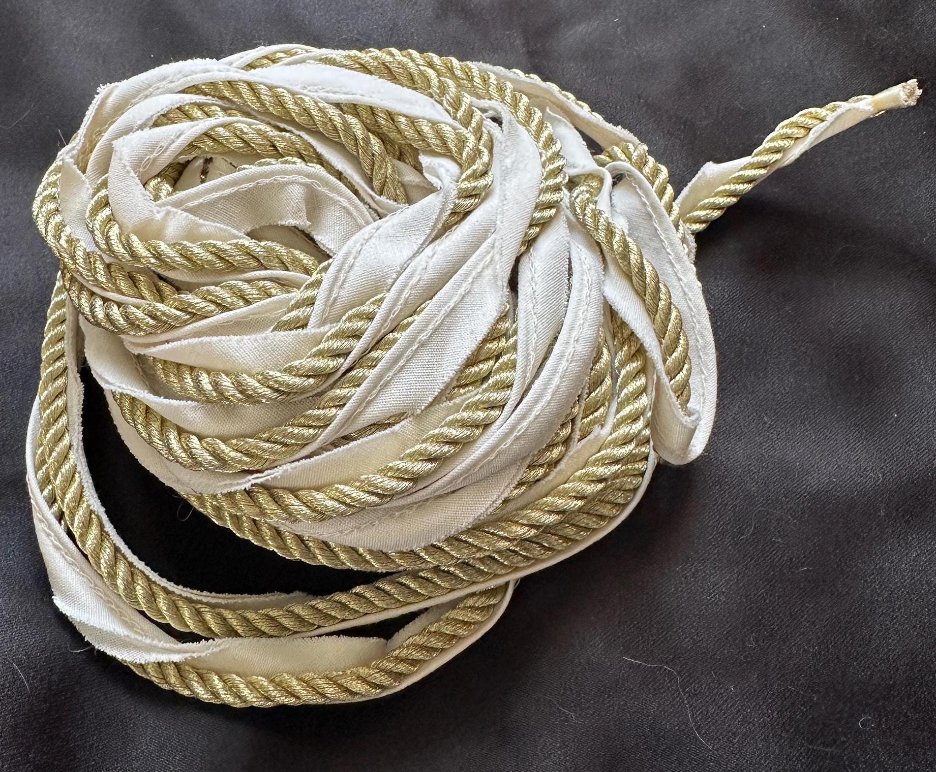 Metallic Gold Rope Piping Trim, Bullion Cord Lip Tape // 1/4