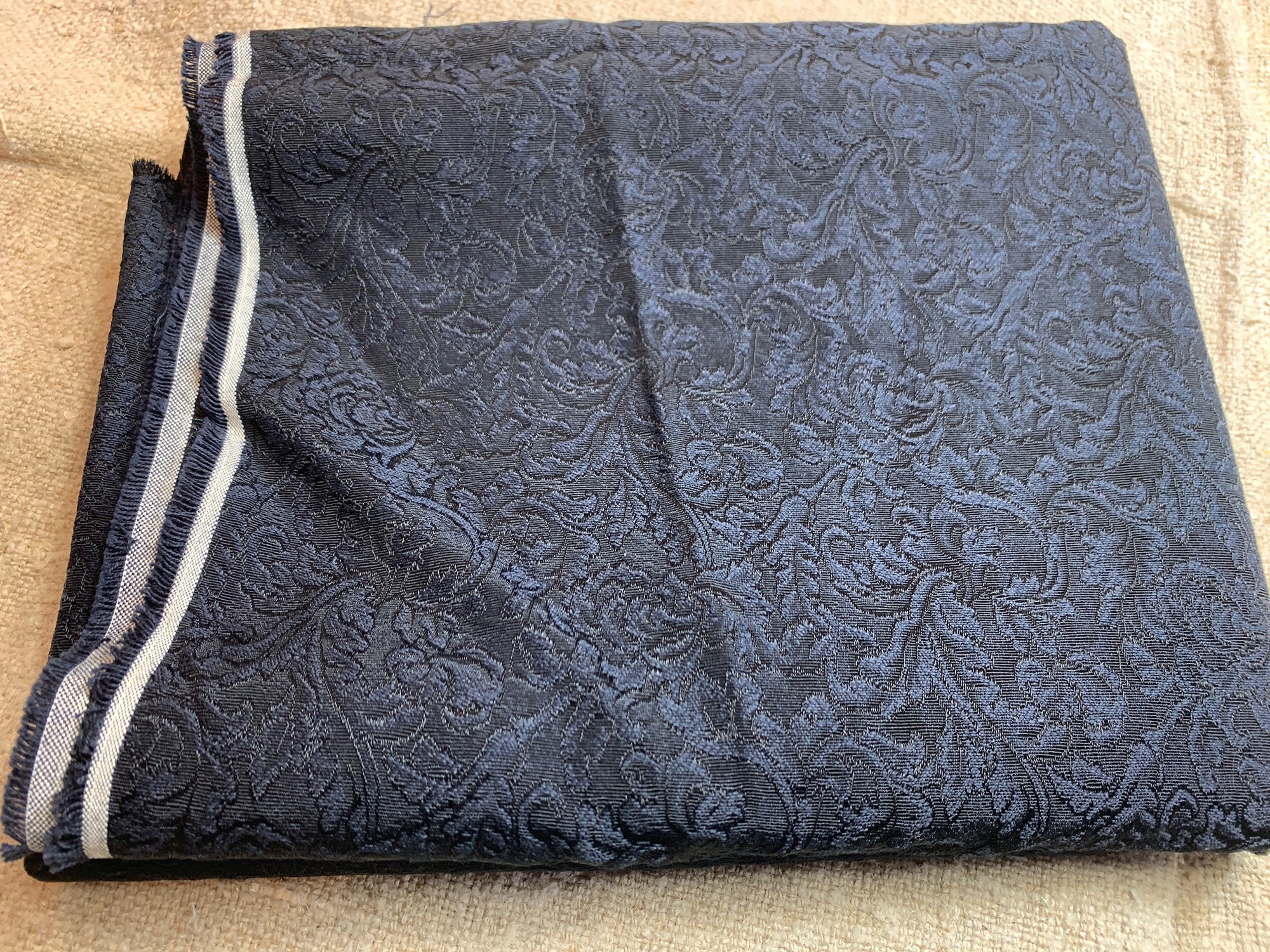 Vintage Black Jacquard Faille Fabric //34x45 - Etsy