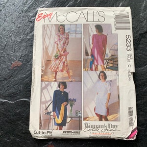 1990s Petit-Able One or Two Piece Dress Pattern // McCall&#39;s 5233 &gt; Size 10-12-14 &gt; jewel neck, chemise, straight or flared skirt &gt; Unused