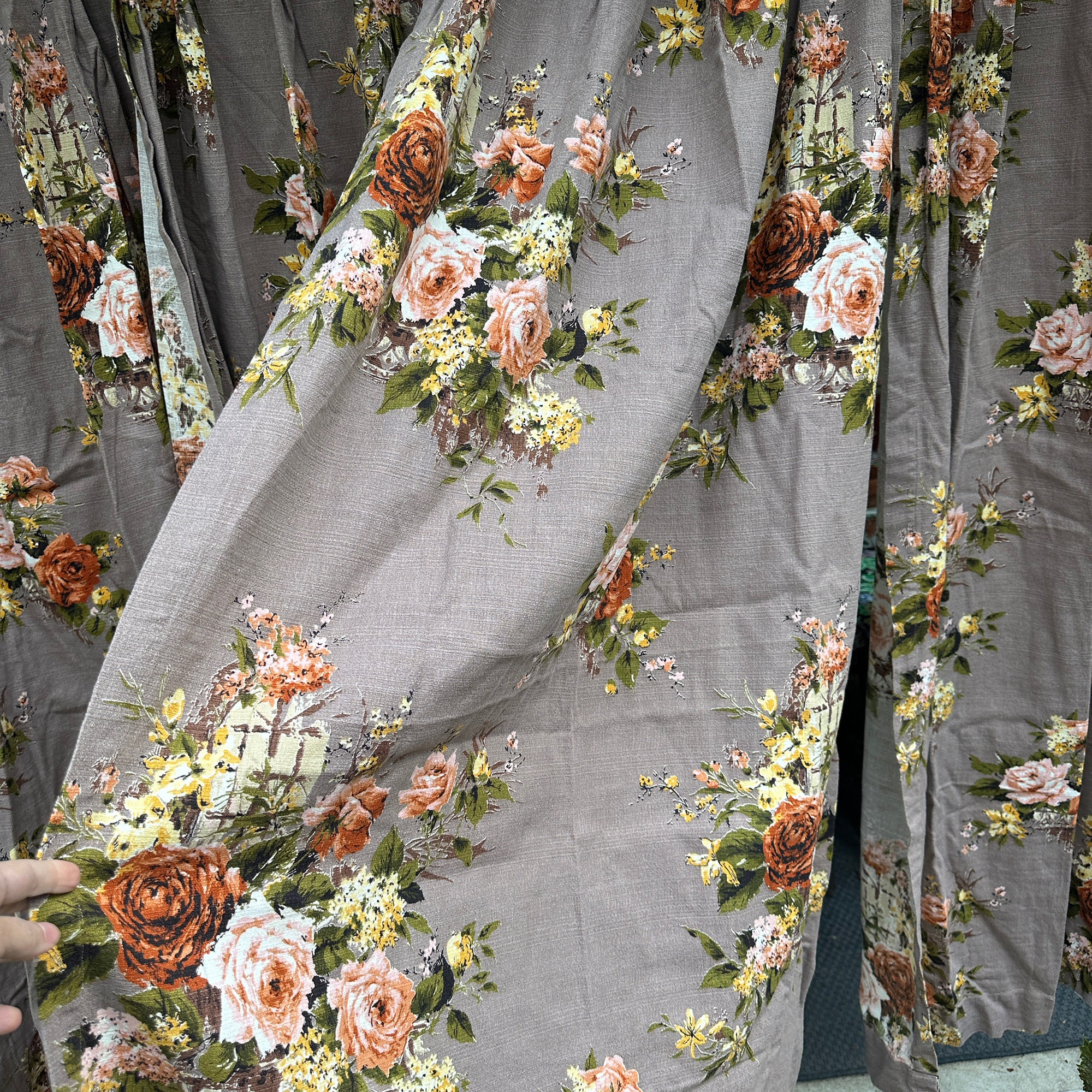 LAST ONE Vintage Mid-century Barkcloth Fabric Curtain Panel