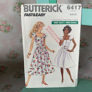 1980s Dress Pattern // Butterick Fast & Easy 6417 &gt; size 6-8-10 Miss/Petite &gt; Unused &gt; wide shoulder straps, fit and flare, button bodice