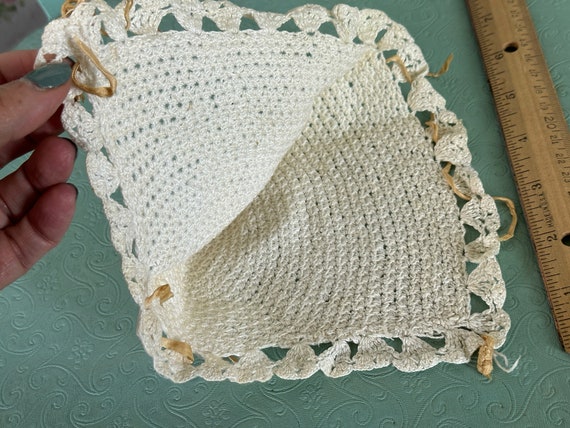 Antique Vintage Off-White Crocheted Baby Bonnet, … - image 10