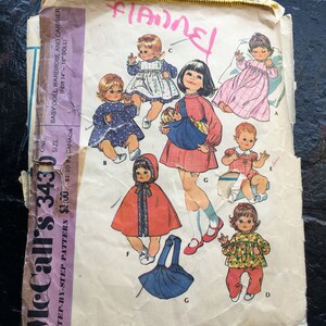 Vintage 1970s Baby Doll Wardrobe and Carrier Pattern // McCall's 3430 plus extras > 14" to 16" tall > 1972 > dress, cape, baby sling, romper