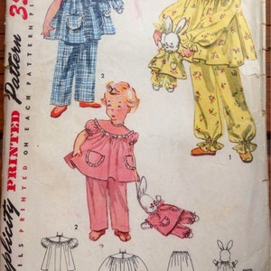 Pijama de niño vintage de 1940, conejito y pijama de conejito // Simplicity 4102 &gt; Talla 6 &gt; pijama y muñeco de conejo de peluche a juego