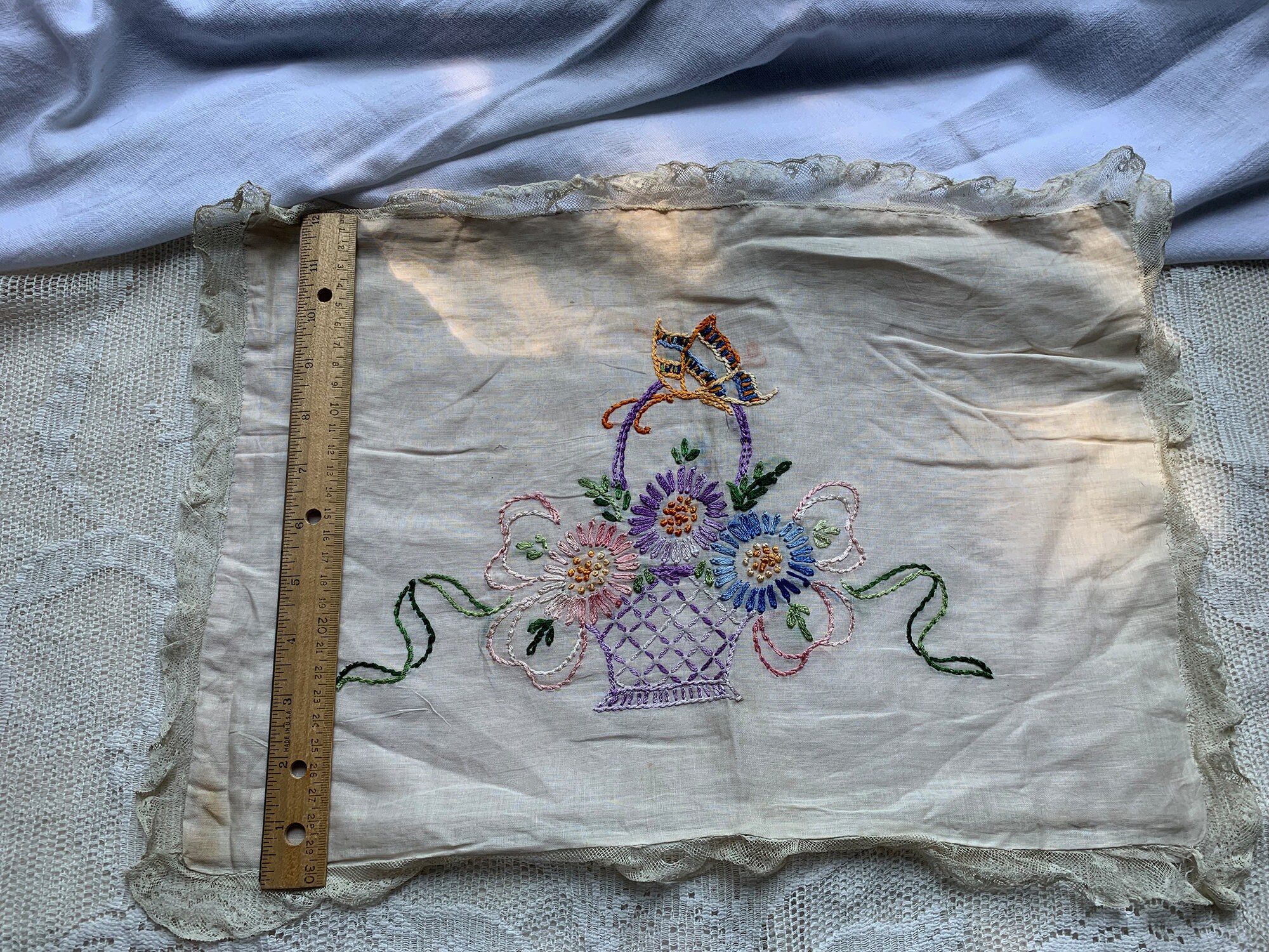 Vintage Embroidered Boudoir Pillow Cover // 11x17 Plus Etsy