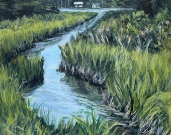 Creek Landscape with marsh grasses and trees