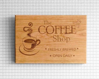 Coffee Bar Sign - Graviertes Kirschholz Wandschild - 8x12 Kitchen Coffee Station Decor - Moderne Coffee Bar Wandkunst - Geschenk für Kaffeeliebhaber