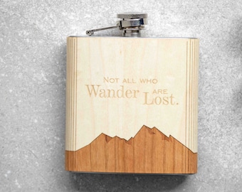 Not All Who Wander Wood Flask - Nature Quotes - Wood and Steel Flask