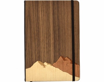 Personalized Mountain Wood Journal: Engraved Notebook, USA Made (5x8)