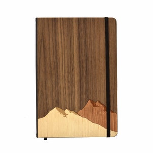 Personalized Mountain Wood Notebook | 5&quot; x 8&quot; | Wooden Journal | USA Made Wholesale Gifts | Custom | Father&#39;s Day