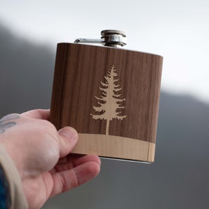 Handmade Wooden Pine Tree Hip Flask by Autumn Woods Collective, Can be Personalized with Your Custom Engraving