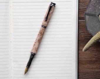 Handcrafted Admin Premium Hand Turned Fountain or Rollerball Pen in Maple Burl Wood by Autumn Woods Co