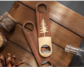 Personalized Wooden Pine Tree Bottle Opener | Personalized Wedding Gifts | Beer Opener | Bulk Brewery Gifts | Autumn Woods Co | Bulk Logo