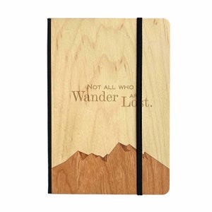Not All Who Wander Wooden Journal by Autumn Woods Co - Wrapped in Genuine Wood