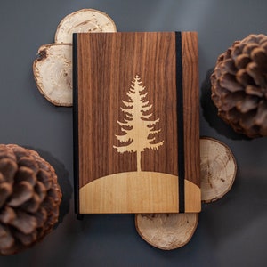 Handcrafted Maple Pine Tree Journal by Autumn Woods Co Plant a Tree for Every Purchase Add a Personalized Engraving image 1