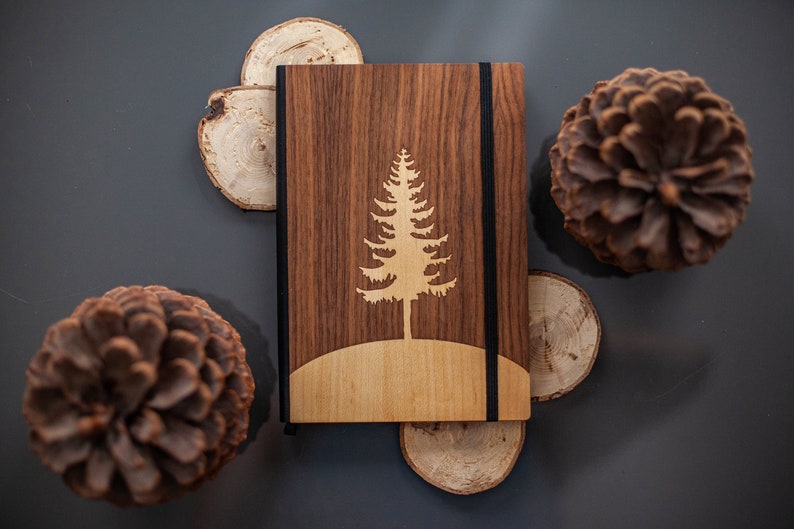 Handcrafted Maple Pine Tree Journal by Autumn Woods Co Plant a Tree for Every Purchase Add a Personalized Engraving image 1