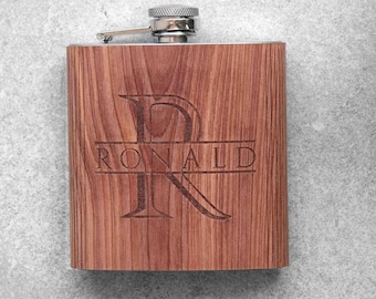 Monogrammed Wood Flask: Personalized Groomsmen Gift, 6 oz