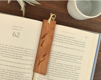 Handcrafted Wooden Mountain Bookmark by Autumn Woods Co - Made from Genuine Leather & Cherry Wood