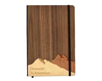 Personalized Mountain Wood Journal: Engraved Notebook, USA Made (5x8)