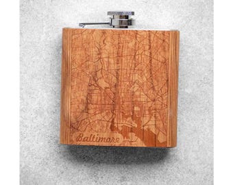 Customizable City Map Wood Flask - Choose Any City