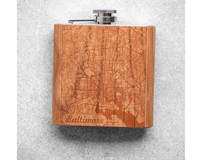 Customizable City Map Wood Flask - Choose Any City