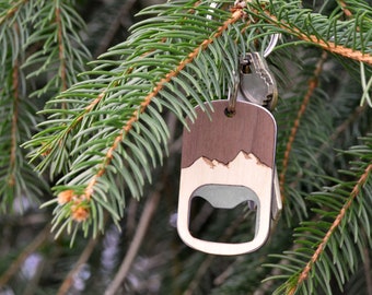 Handcrafted Wood + Stainless Steel Mountain Bottle Opener Keychain by Autumn Woods Co, Add a Personalized Engraving for Gifting