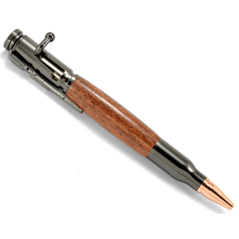 A white background image of our Jatoba Cherry Bolt Action Pen