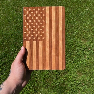American Flag Wooden Journal - Military & Veteran Gifts - USA Handmade - Wood Notebook