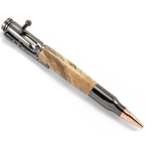 A Maple Burl Bolt Action Pen shown