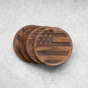 Modern American Flag Wooden Coaster Set by Autumn Woods Co - Crafted from Black Walnut, Cherry, Maple, or Padauk