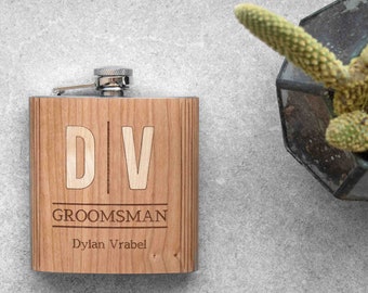 Personalized Custom Engraved 6oz Wedding Hip Flask in Cherry Wood | Groomsmen Flask | Best Groomsman Gifts | Autumn Woods Collective