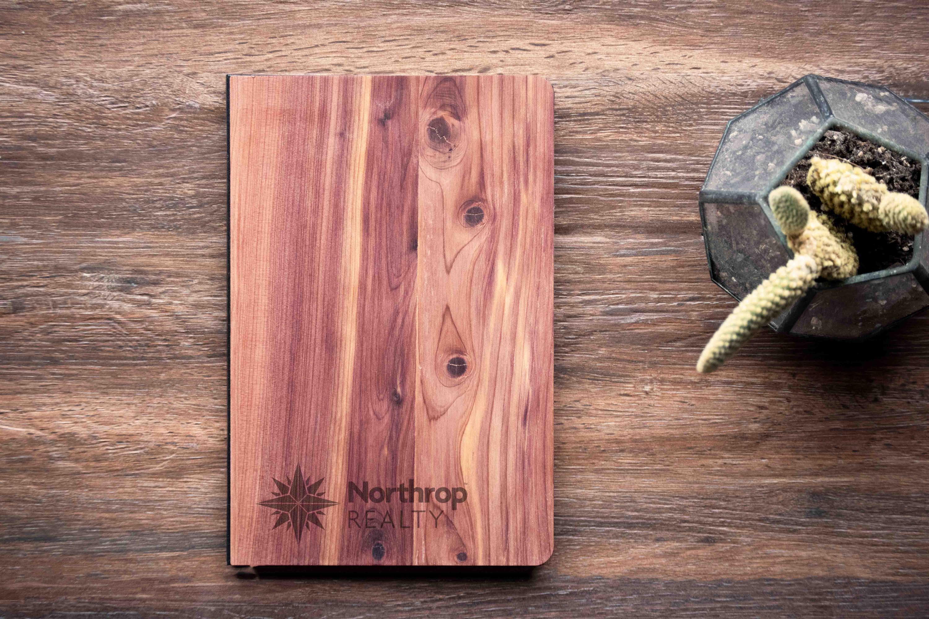Aromatic Cedar Wooden Journal Custom Engraved Lined Page Journal Client Appreciation, Corporate Logo, & Promotional Gifts
