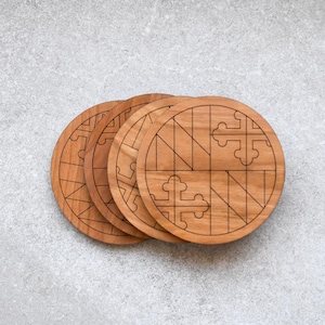 Modern Maryland Flag Coasters by Autumn Woods Co - Crafted from Genuine Maple or Cherry Wood