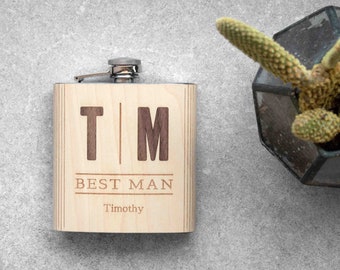 Personalized Custom Engraved 6oz Wedding Hip Flask in Maple Wood | Groomsmen Flask | Best Groomsman Gifts | Autumn Woods Collective