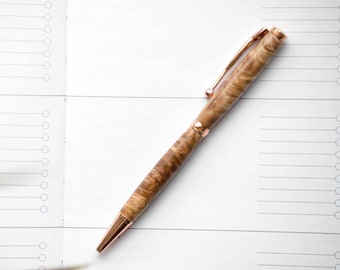 Maple Burl Narrator Ballpoint Pen | Slimline Wood Pen | Office Pen | High Quality Center Twist Pen | Autumn Woods Co