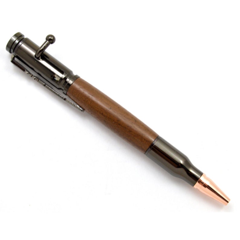 Walnut Bolt Action Pen photographed against a white background.