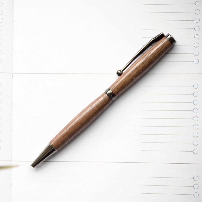 Dark Walnut Narrator Ballpoint Pen Slimline Wood Pen Office Pen High Quality Center Twist Pen Autumn Woods Co Gun Metal