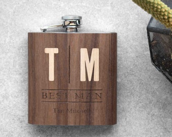 Personalized Custom Engraved 6oz Wedding Hip Flask in Walnut Wood | Groomsmen Flask | Best Groomsman Gifts | Autumn Woods Collective