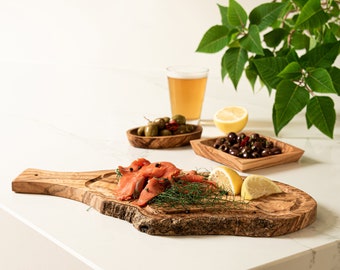 Olive Wood Rustic 40cm Paddle With Groove Serving Board