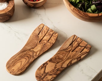 Olive Wood Salad Hand Servers