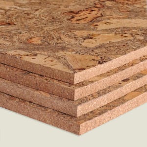 May include: Four rectangular cork boards stacked on top of each other. The boards display a natural, mottled brown and tan pattern with visible grain. The edges of the boards are a lighter shade of brown.